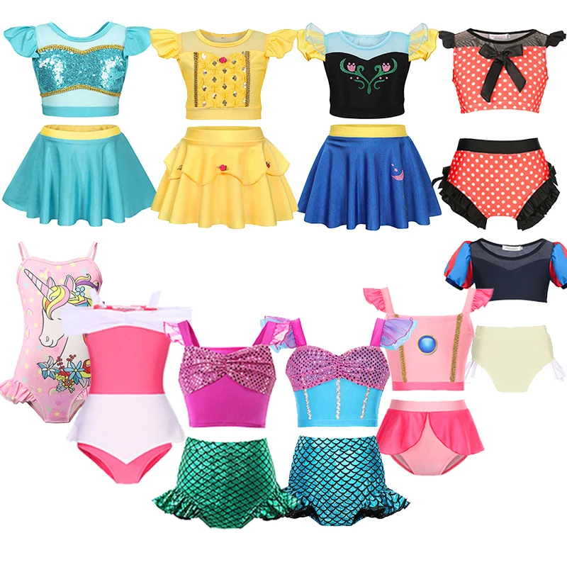 2025 Elsa Princess Bodysuit Swimwear for Baby Girls 2PCS Girls Swimsuit Anna Elsa Swimwear Childrens Bikini Beachwear Clothes