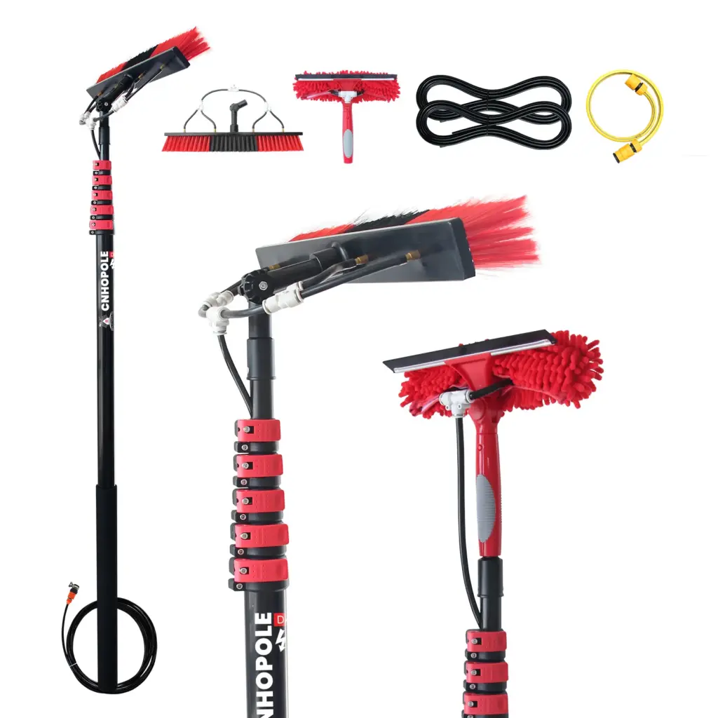 Professional Solar Panel Cleaning Brush Kit with 30/36 ft Telescopic Water Fed Pole System Long Handle Window Squeegee Scraper