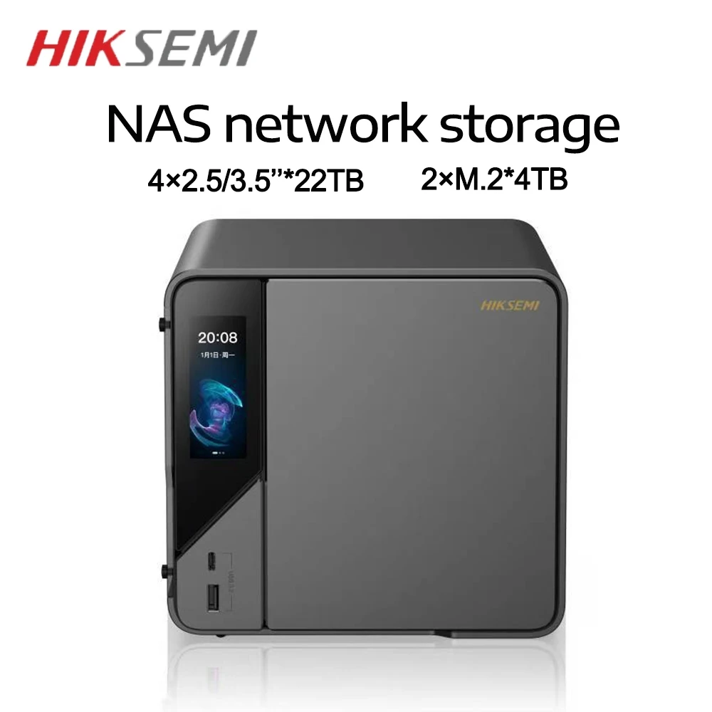 HIKSEMI NAS Network Attached Storage 4 Bay 3.5'' Inch HDD Household Storage Home with Dual M.2 NVMe SSD Case Automatic Backup