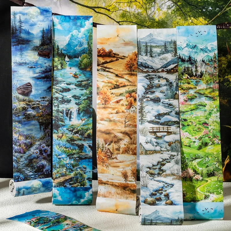 6 Rolls - 8Cm×200Cm/Landscape Washi Tape Set - Non-Waterproof, Non-Die-Cut, Made of Washi Material - Suitable for Creative Collage Materials, Diary Greeting Cards, Cup Photo Frame Decoration Tape, Gift