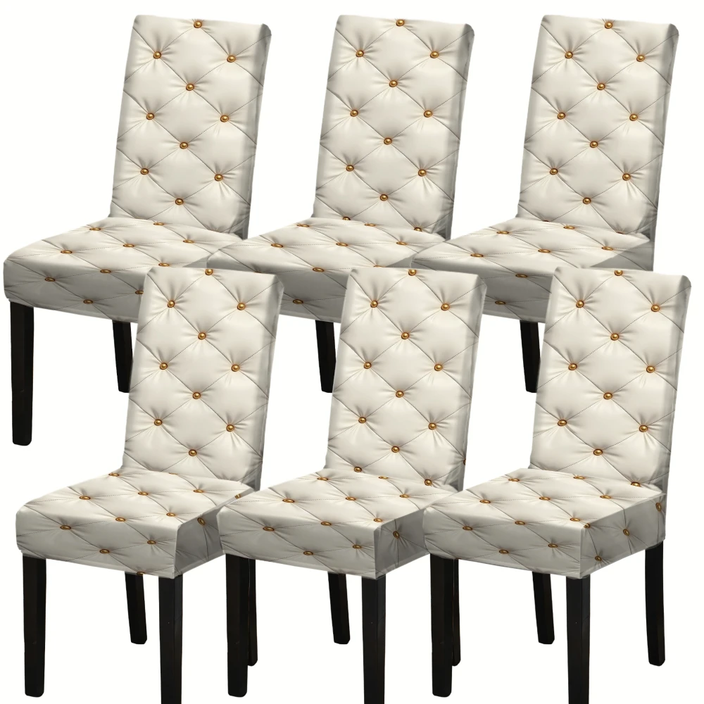 4/6pcs Dining chair cover Elegant Tufted Button Design Stretchable Removable Washable Protector for Home Decor Cream Color