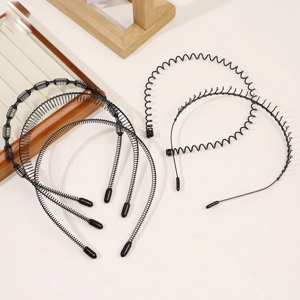 Fashion Men's Metal Wave Hair Band Black Unisex Hair Hoops Casual Hip Hop Adult Wave Headband Simple Headwear Hair Accessories