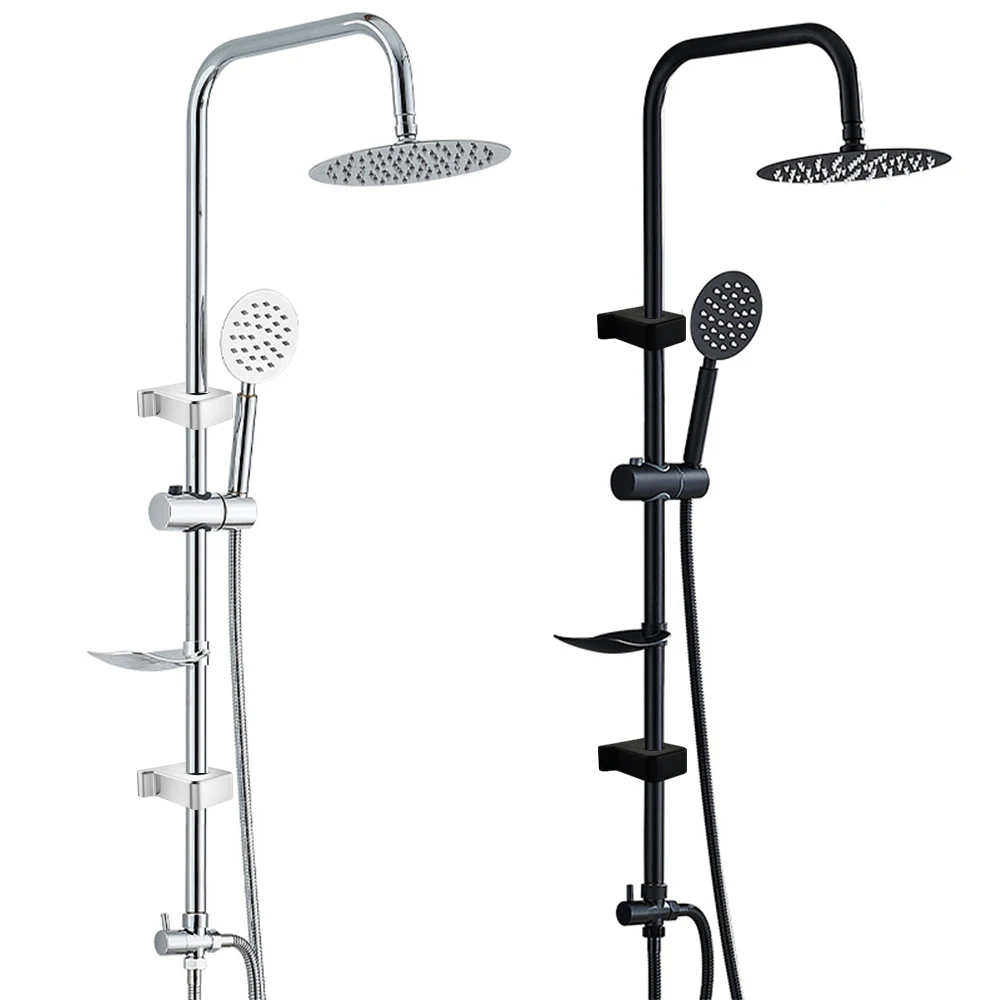 Chrome Black Round Bathroom Split Shower Column Premium Stainless Steel Shower System Set Bathtub Rain Shower Faucet Accessories