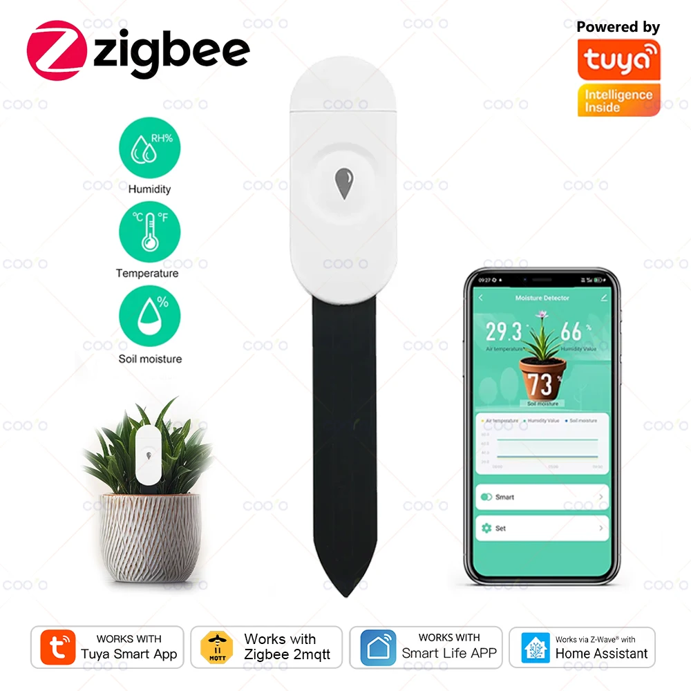 Tuya Smart ZigBee Soil Moisture Sensor Temperature and Humidity Meter Thermo Hygrometer Garden Automation Irrigation Detector