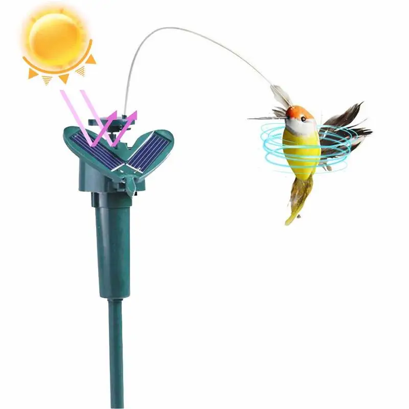 Funny Solar Rotating Bird Toy Flying Hummingbird Power Vibration Birds Stake Flying Fluttering Toy For Garden Decoration