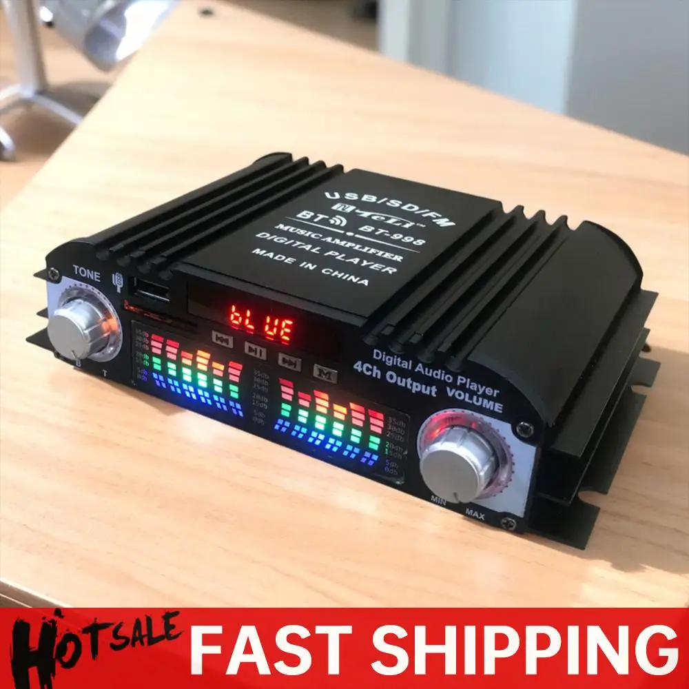 1600W Peak Power Digital 4 Channel Audio Amplifier HiFi Sound Amplifier FM USB Bluetooth-Compatible Mini HIFI Digital Stereo Amp
