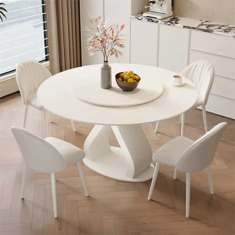 Cream Style Rock Plate Dining Table Small Apartment Home Modern Light Luxury Round Dining Table and Chair Combination New Style