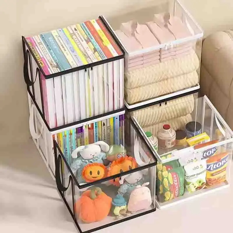1-4PCS Transparent Waterproof Household Book Organizing Storage Box Foldable Book Box Student Dormitory Classroom Book Organizer