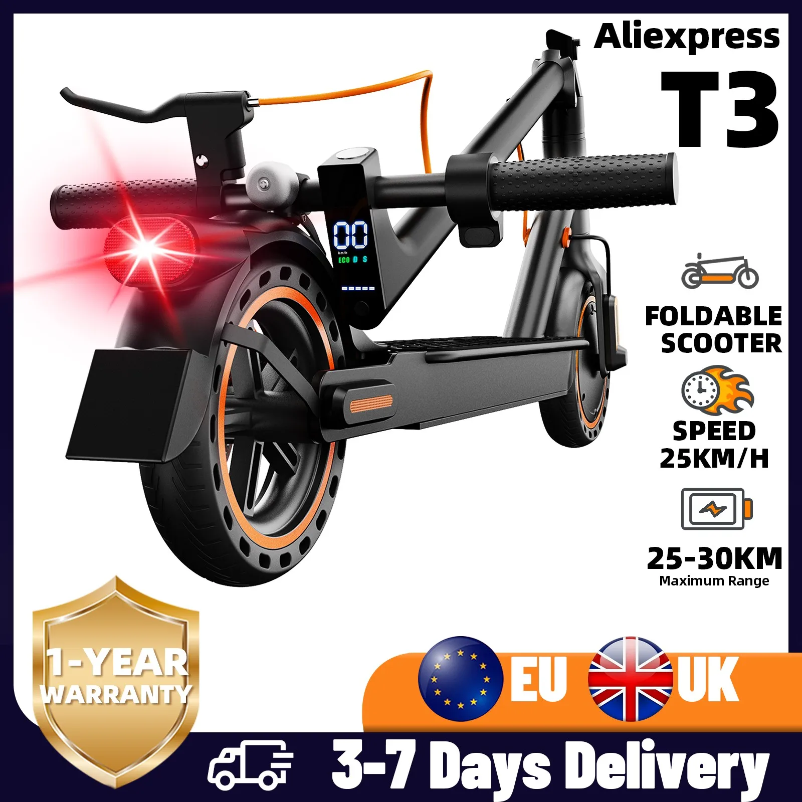 T3 350W Adult Electric Scooter with APP, 10 Inch Tires, Dual Brakes, Max Speed 15.5mph, 18.6 Mile Range,Foldable Electric Scoote