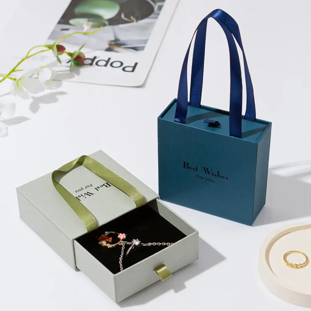 Handheld Jewelry Box Paper Pull-Out Drawer Jewelry Case Travel Portable Ring Earrings Necklace Gifts Packageing Storage Boxes