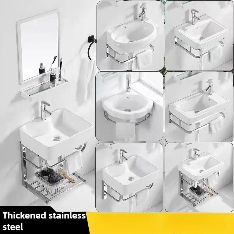 Modern Triangular Washbasin Wall-mounted Washbasin Ceramic Mini Small Household Toilet Balcony Basin Thickened Stainless Steel