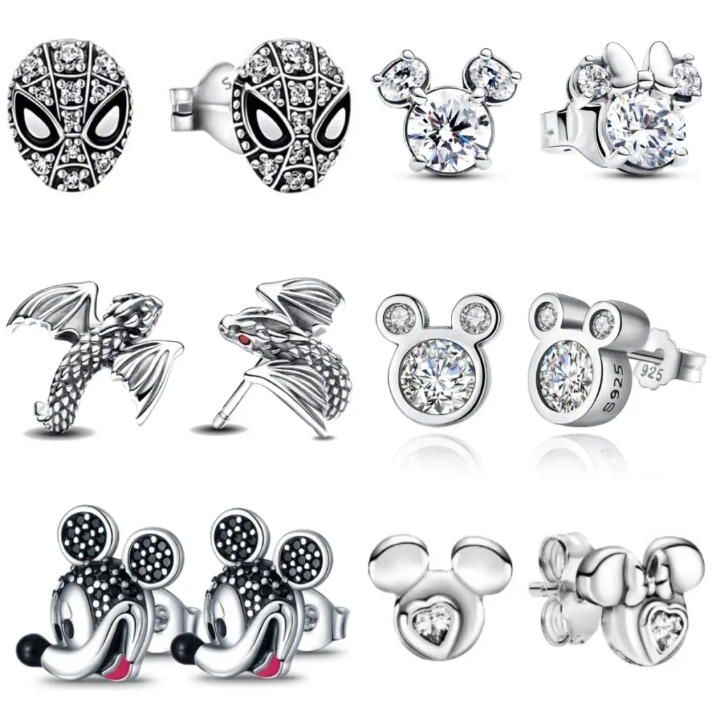 925 Silver Hot Sale Miniso Disney Mickey Minnie Women's earrings Stud Earrings for women tiki Jewelry Party Hoops earrings