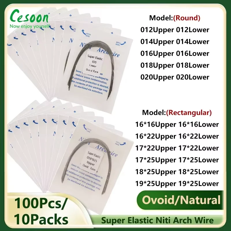 10Packs Dental Orthodontic Niti Arch Wire Super Elastic Round Rectangular Ovoid Nature Archwires Teeth Brace Dentist Materials