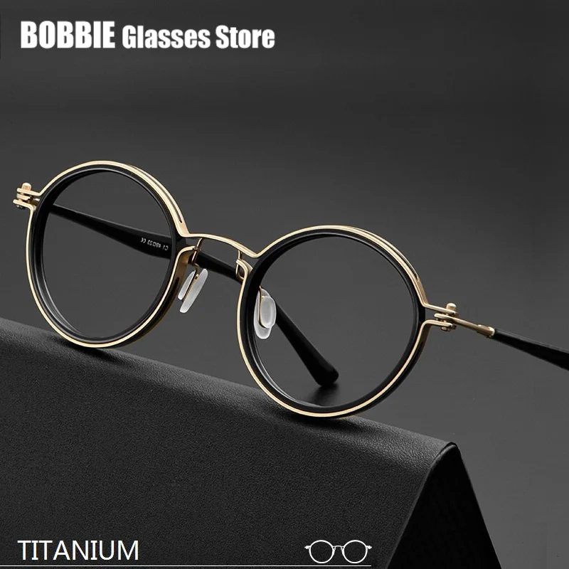 Japanese Handmade Titanium Acetate Ultralight Round Glasses Frame Men Vintage Eyeglasses Women Italian Brand Design Top Quality