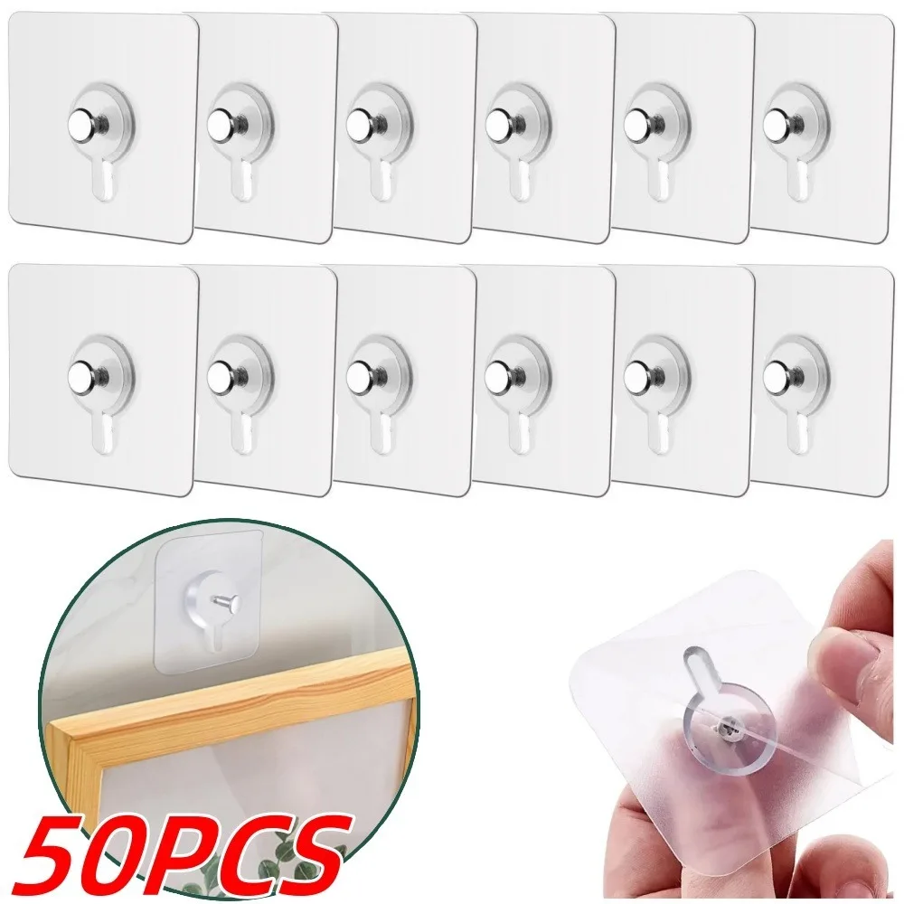 5-50PCS Adhesive Hook No Punching Photo Frame Painting Wall Nail Waterproof Kitchen Bathroom Screw Hook Bathroom Wall Organizer