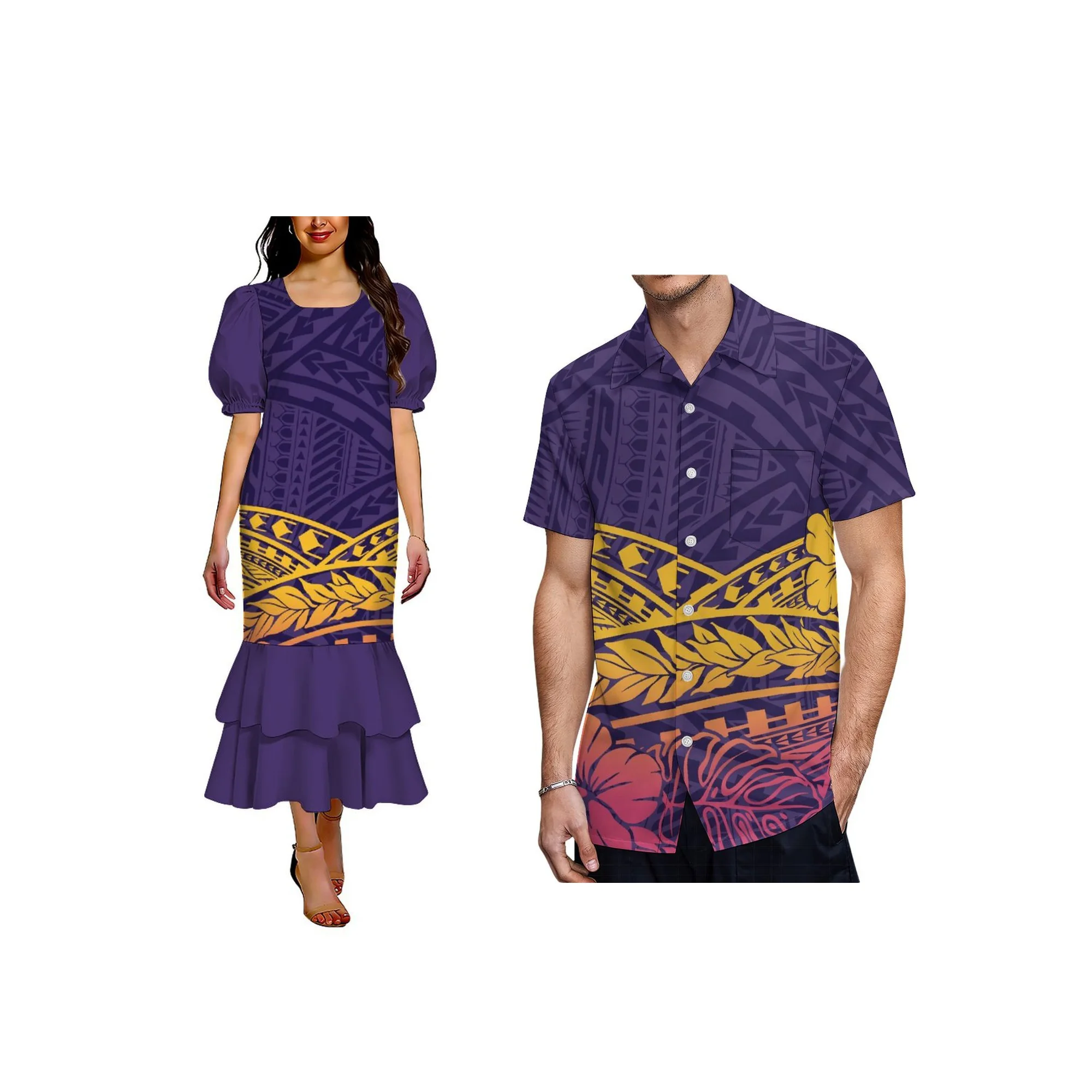 Factory Custom Polynesian Square Collar Micronesia Mumu Dress Pacific Island Design Stretch Mumu Ladies Mermaid Dress
