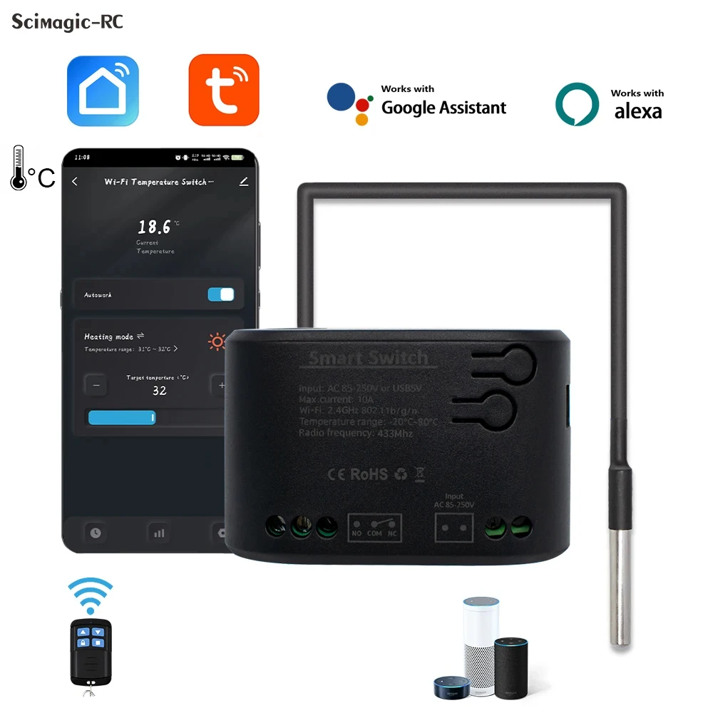 WIFI Tuya Smart Temperature Switch Controller Thermostat Sensor Passive Dry Contact Relay RF Receiver Work for Alexa Google Home