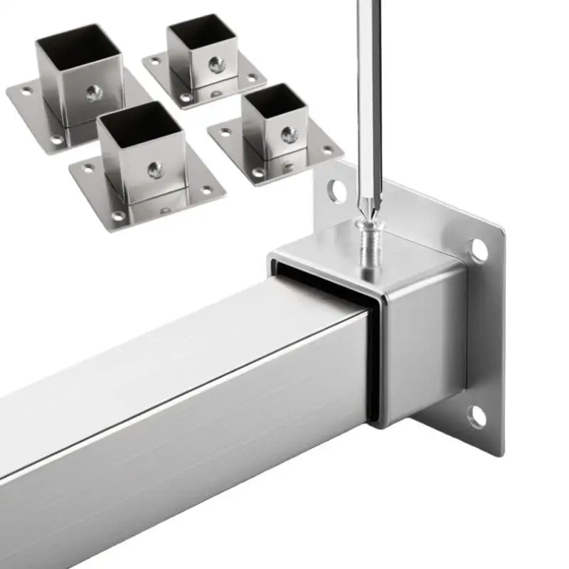 New! 1/2 Sets Flange Base Stainless Steel Square Tube Connector Tube Outer Dia. 25/30/35mm Elbow Corner Joint Fence Rail Clamps