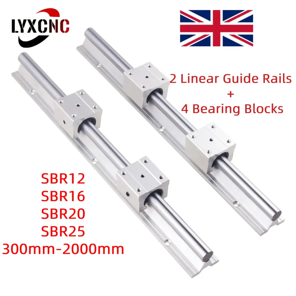 2PCS Linear Guide Rails SBR12 SBR16 SBR20 SBR25 300-2000mm + 4PCS UU Bearing Blocks Smooth Motion for DIY Mills CNC Parts