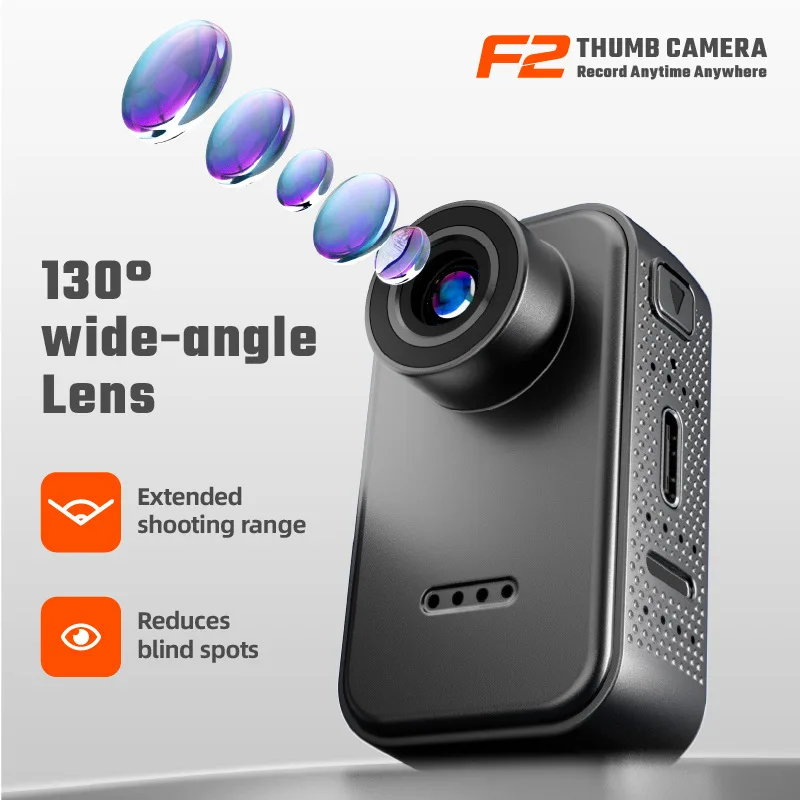 F2 Thumb Camera 1080P HD 130 Degree Wide Angle Mini Camera with IPS Screen 25g Portable Pocket Camera for Daily Life Recording