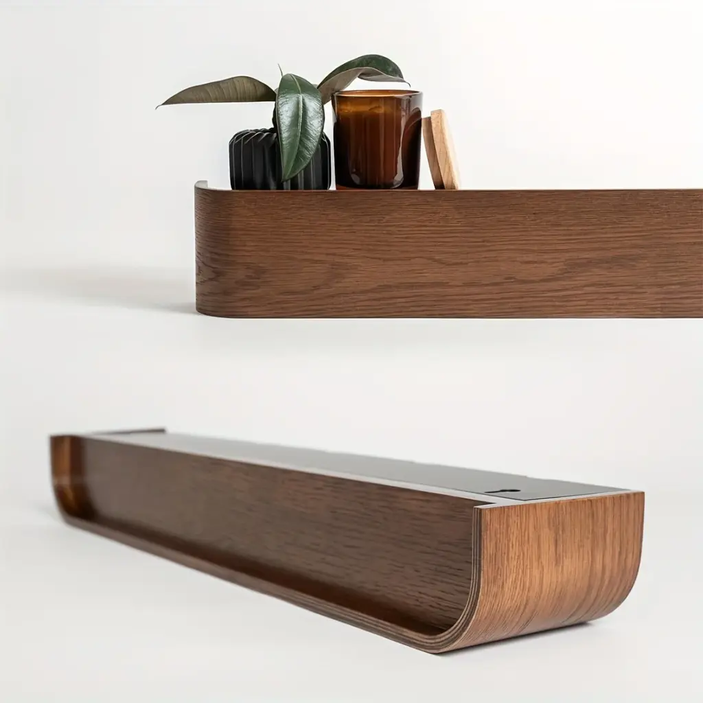 Modern Wall Coat Rack with Hidden Hooks & Shelf. Space-Saving, Solid Wood & Iron. For Entryway, Hallway. Easy Assembly.