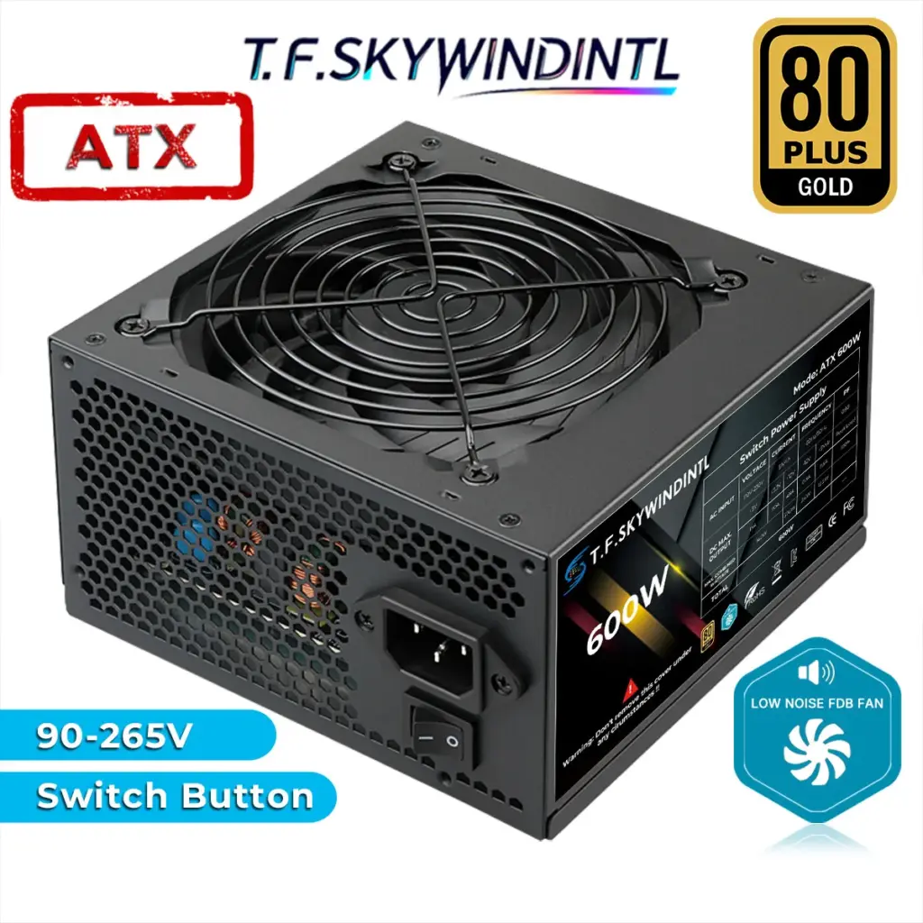 600W ATX Power Supply 80PLUS Gold PC PSU Non Modular Gaming PSU Full Voltage 90-265V 20+4PIN Computer Power Supplies