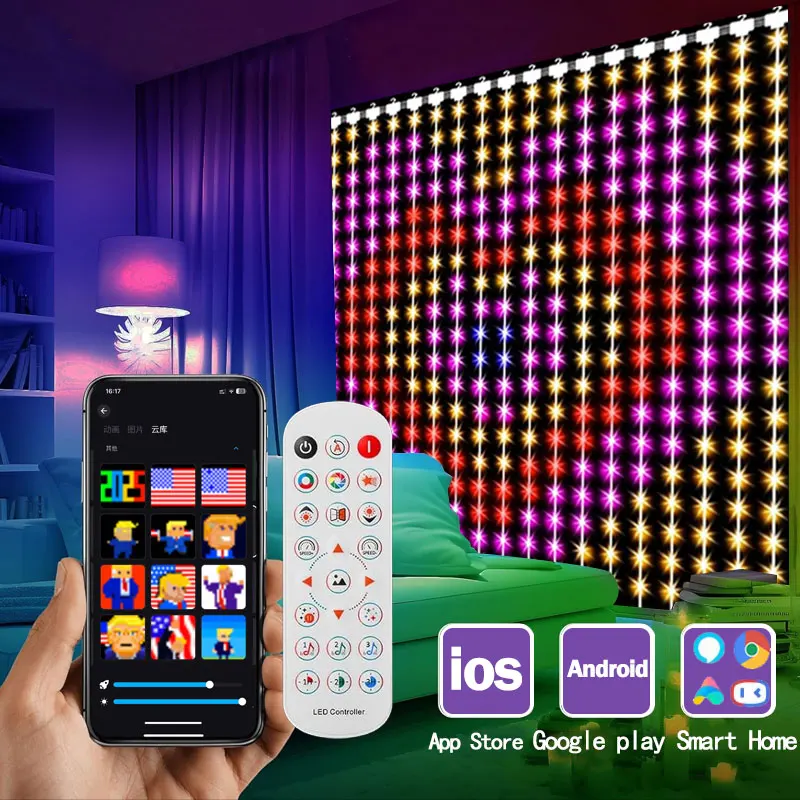 400LED RGB Smart Curtain Lights with Music,App Controls and Remote,LED Party Lights for Wedding/Valentine's Day/Birthday