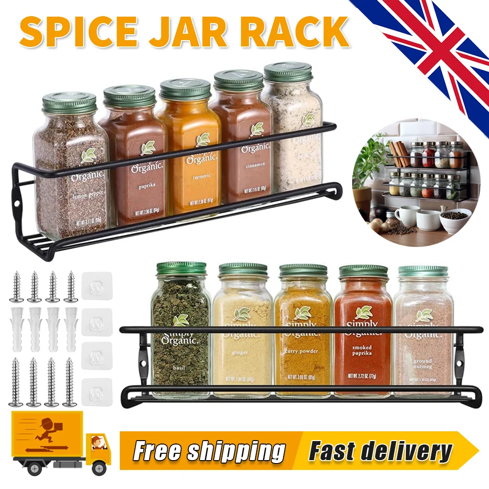 2/4x Spice Jar Rack Kitchen Cupboard Door Wall Storage Organiser Herb Cabinet UK