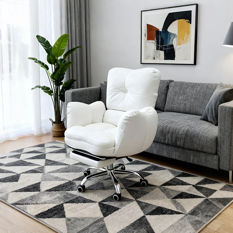 Ergonomic Computer Chair Reclining Lounge Chair With Footrest 5 Level Adjustable Backrest Soft PU Wheels For Home Office Study