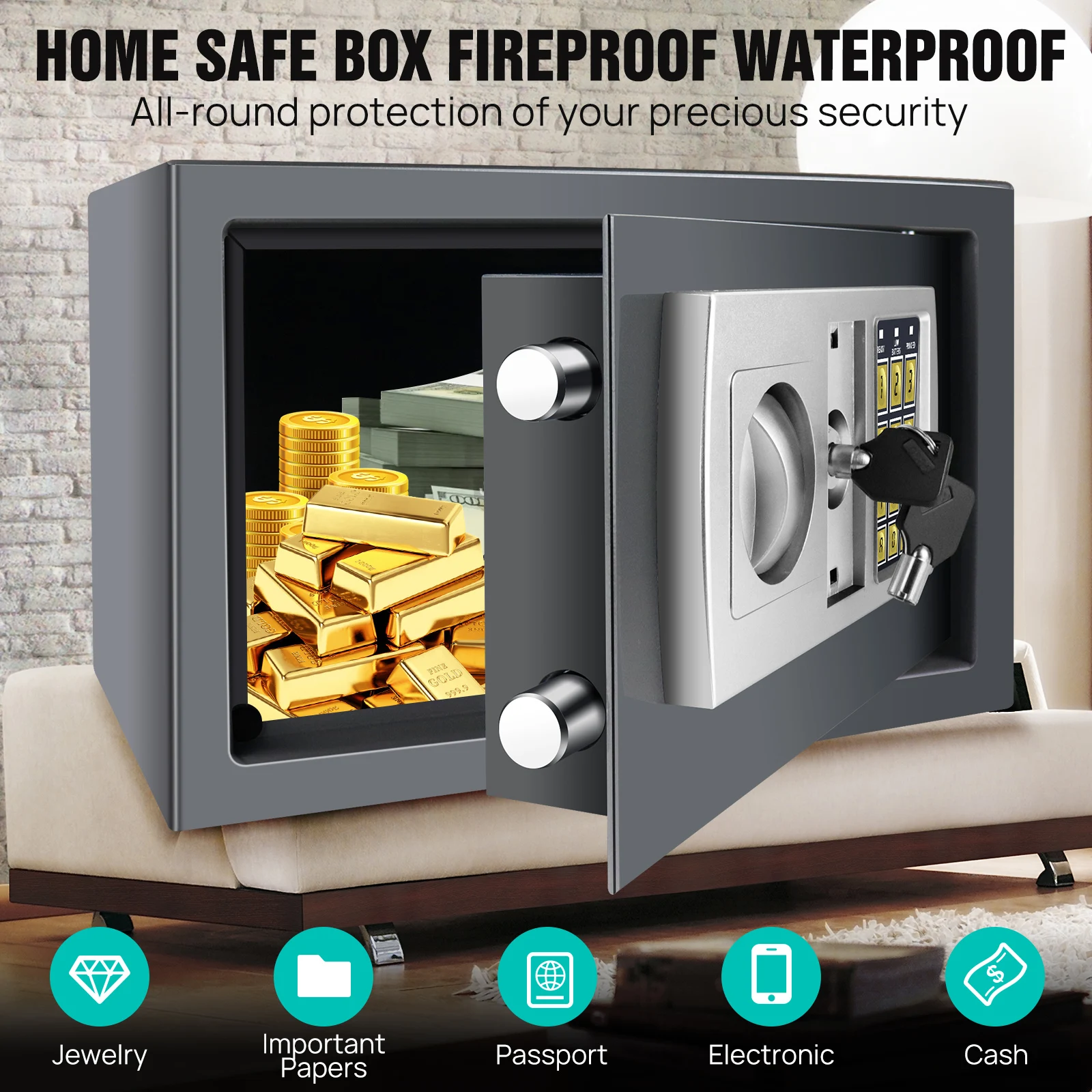 Safe Box High Security Steel Lock Safes and Boxes, Money Box, Safety Boxes Jewelry Cash Gun for Home,Office