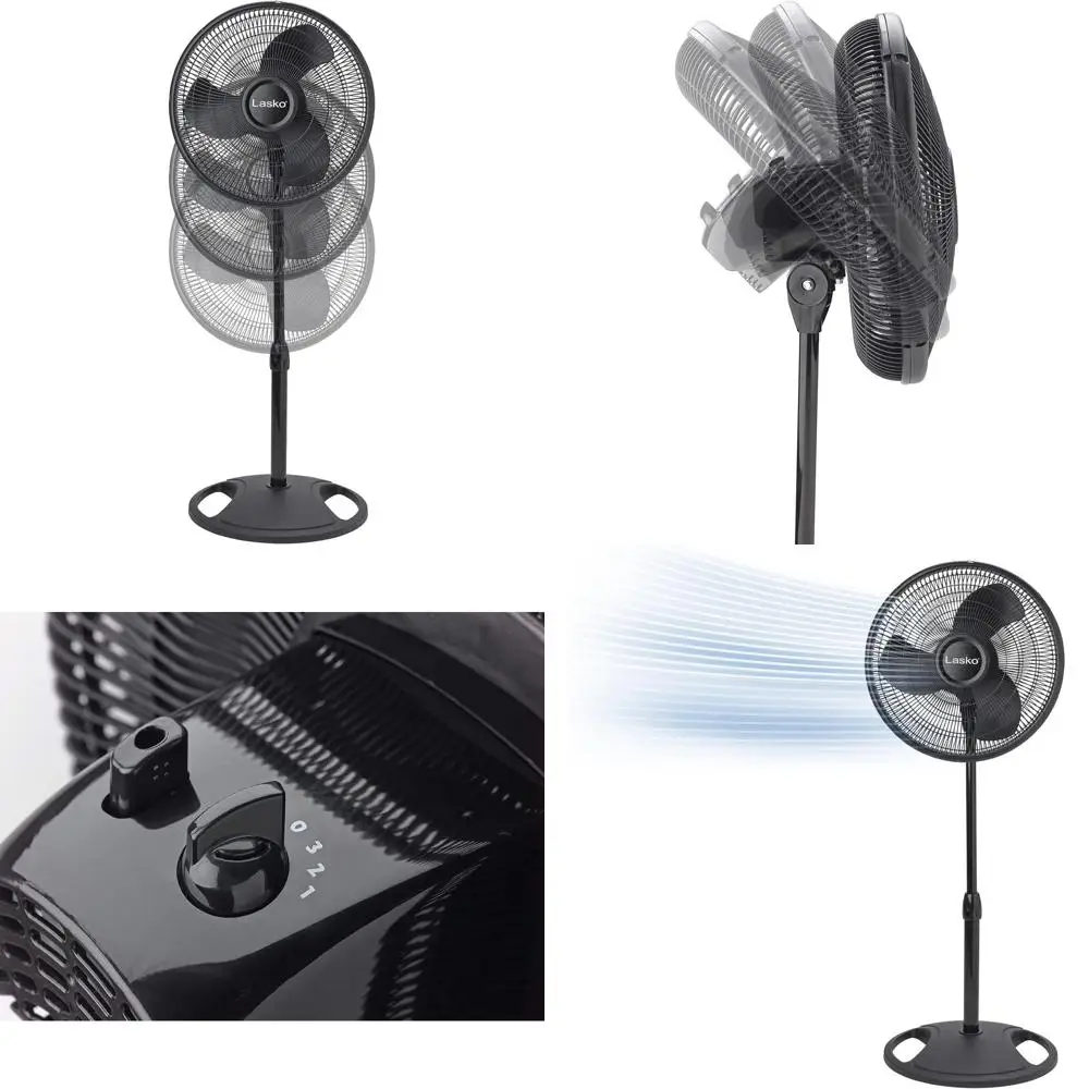 16 3-Speed Quiet Oscillating Pedestal Fan, Adjustable Tilt for Wide-Area Air Circulation, Ideal for Home and Office, Black