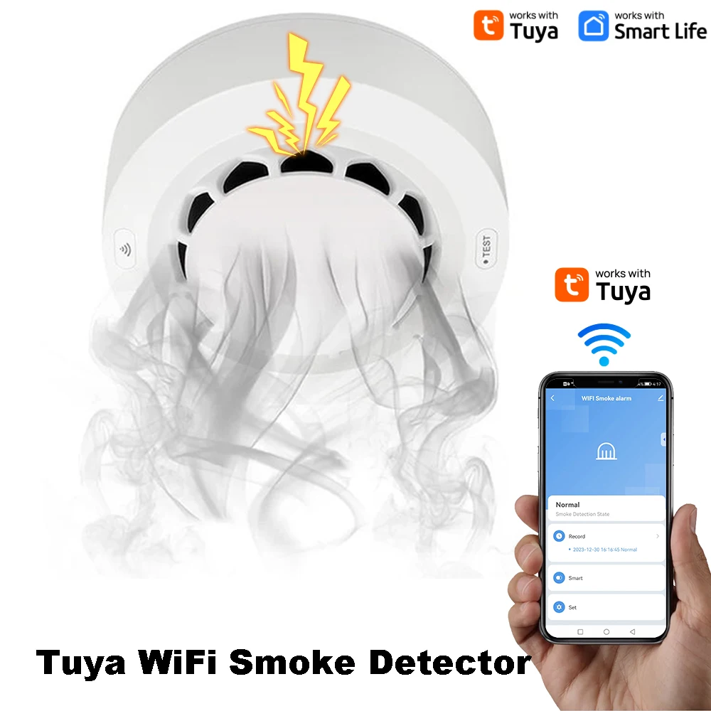 WiFi Smoke Detector Alarm Fire Protection Tuya Smoke Sensor Smoke House Combination Fire Alarm Home Security System Firefighters