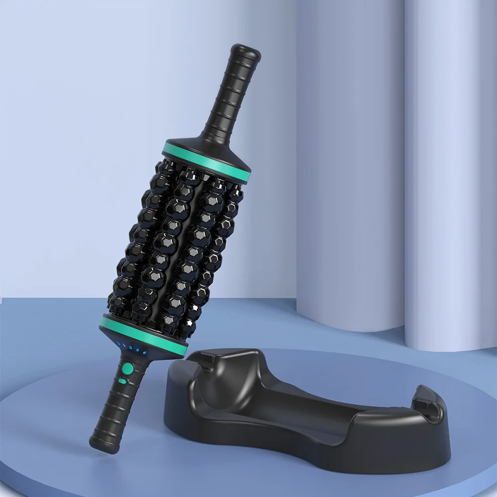 Rechargeable Rolling Percussive Massager with 72 Massage Points, Handheld Roller with Base for Foot, Back, and Leg Muscle Pain