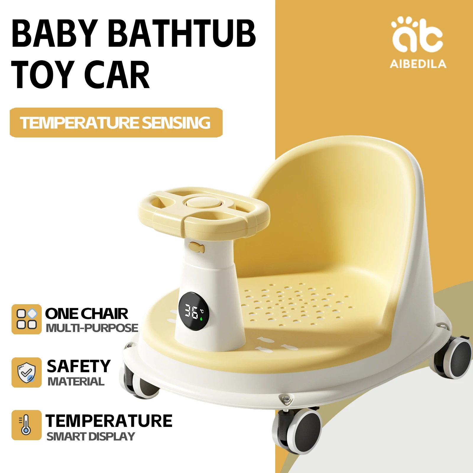 AIBEDILA Baby Bath Seat Multifunctional Toddler Bath Chair With Smart Temperature Sensing Safe Material For Bathtub Shower