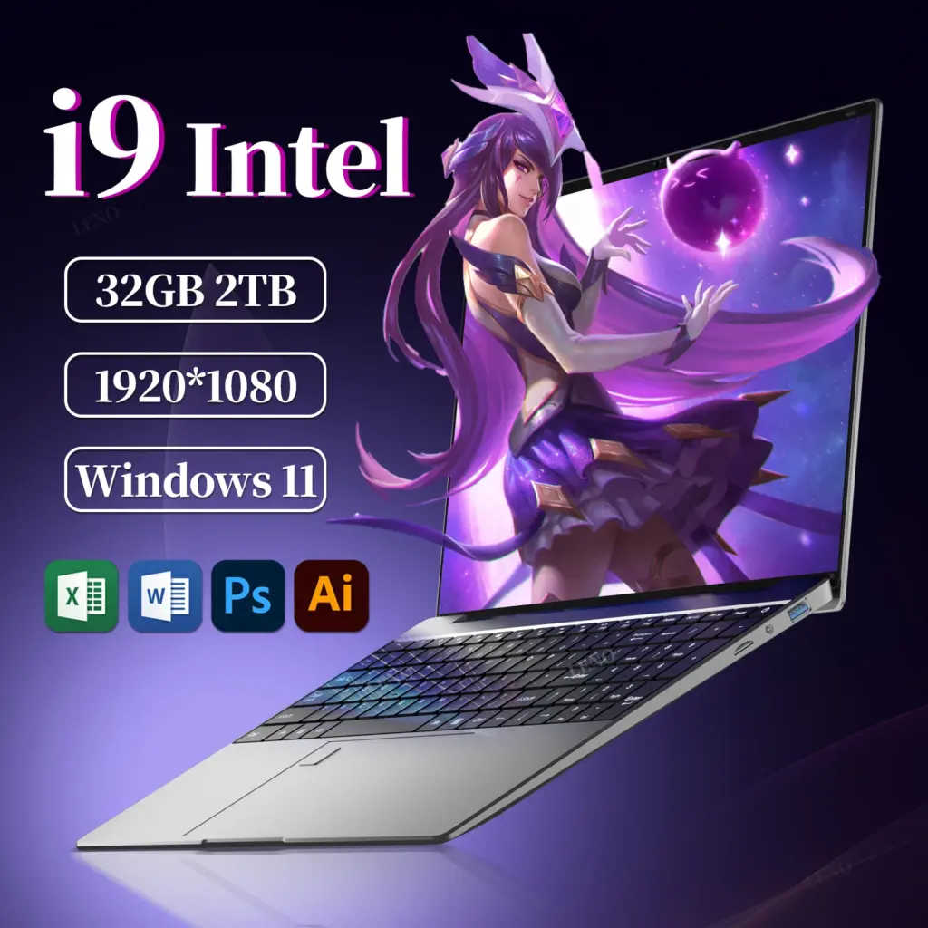 LENO 2026 15.6" Laptop Intel Core i9 9900 32GB 2TB 1920*1080 HD Windows 11 Gaming Computer PC Gamer office Ultra Slim Notebook