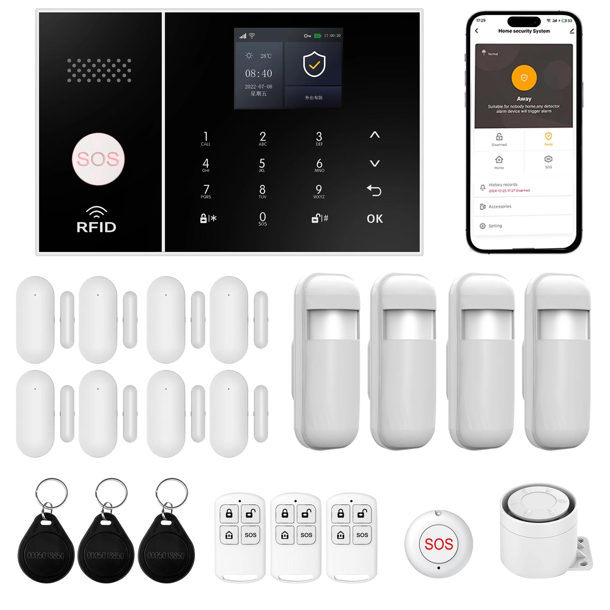 XUK Complete Home Security Kit:Total Protection with Smart Door&Motion Sensors Connect via Wi-Fi,and Control with Alexa or Phone