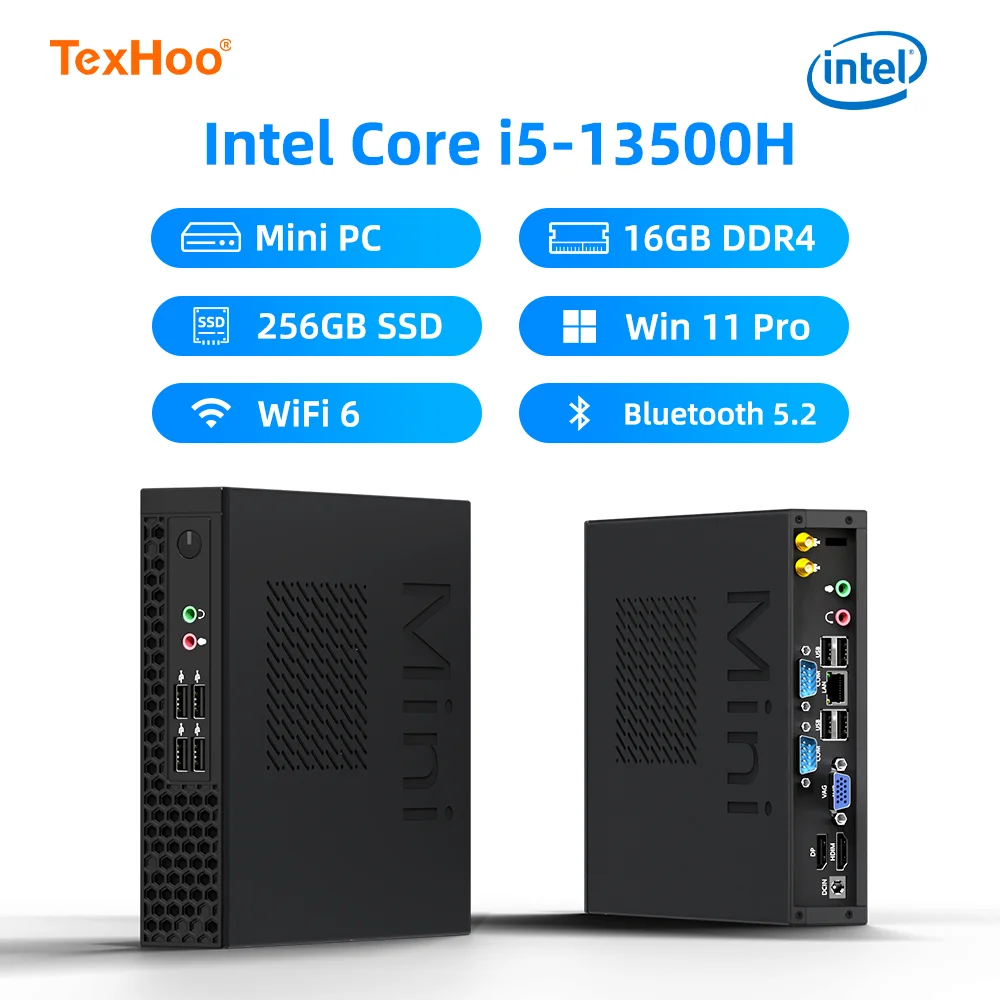 TexHoo Mini PC Windows 11 PC, Intel Core i5 13500H/N5095, 16GB DDR4 512GB SSD, Dual-Band WiFi 6, BT5.2, 4K@60Hz Gaming Computer