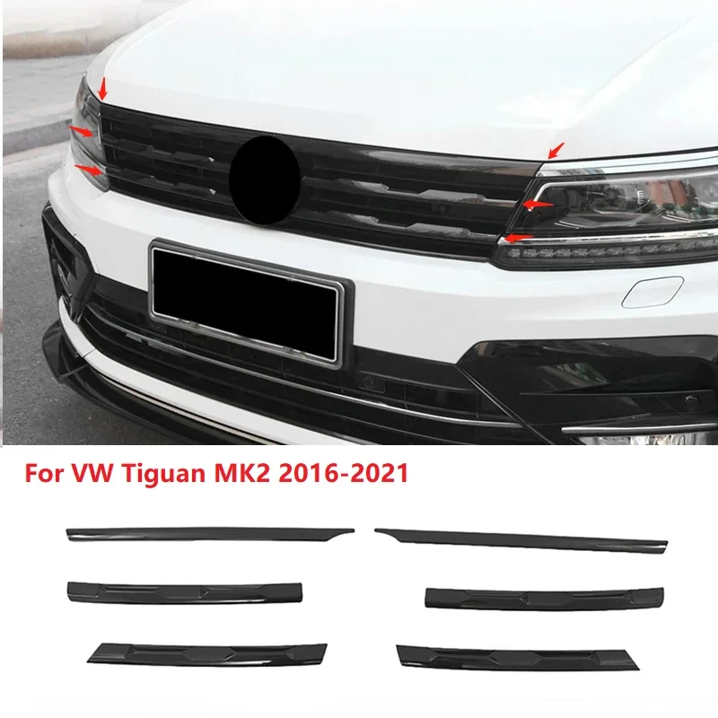 For VW Tiguan MK2 2016-2021 Car Front Bumper Mesh Center Grille Grill Moulding Strips Cover Trim Chromium Styling