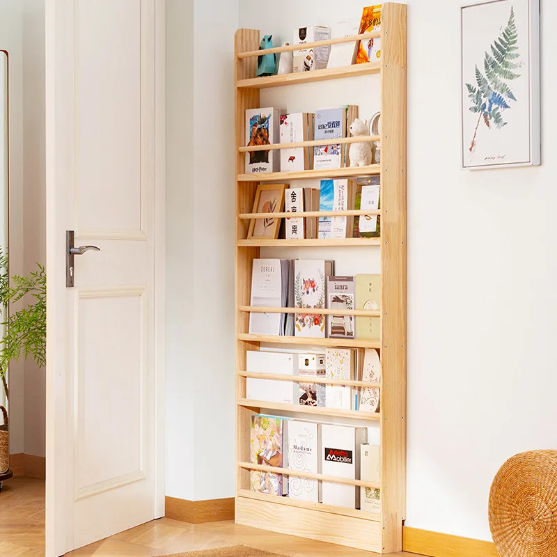Simple Wooden Bookshelf Kids' Picture Book Storage Shelf Versatile Floor Bookcase Living Room Doorway Multilayer Organizer