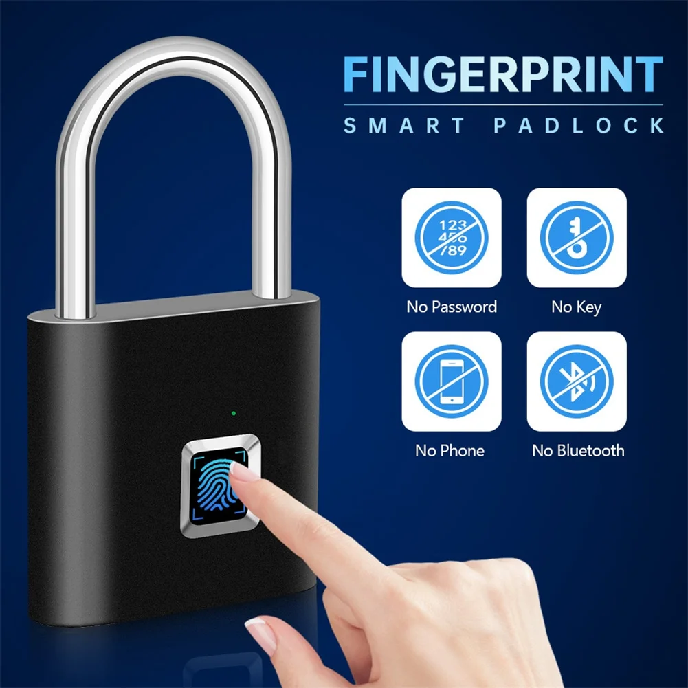 Keyless Fingerprint Padlock Ultra Light One Touch Open Fingerprint Door Lock For Gym School Luggage Backpack Suitcase Locker