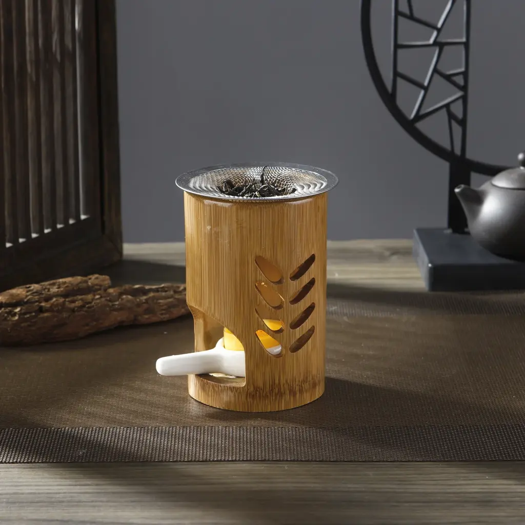 Bamboo Candle Holder Metal Aromatherapy Heating Holder for Herbs Aromatherapy Incense Burner for Yoga SPA Aromatherapy