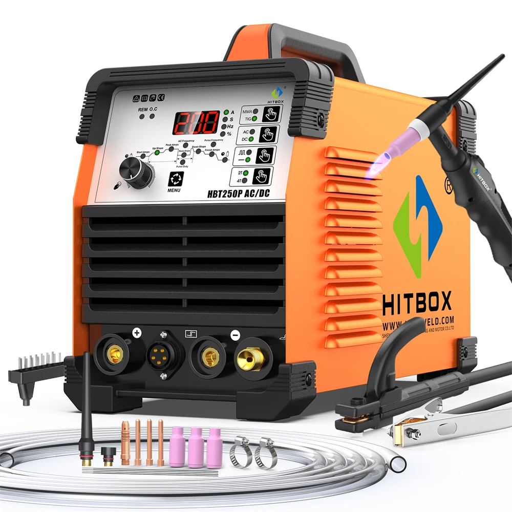 HITBOX HBT250P AC/DC Aluminium Tig Welding Machine IGBT Inverter 2T/4T HF TIG/MMA ARC Stick Argon Precise Digital Pulse Welder