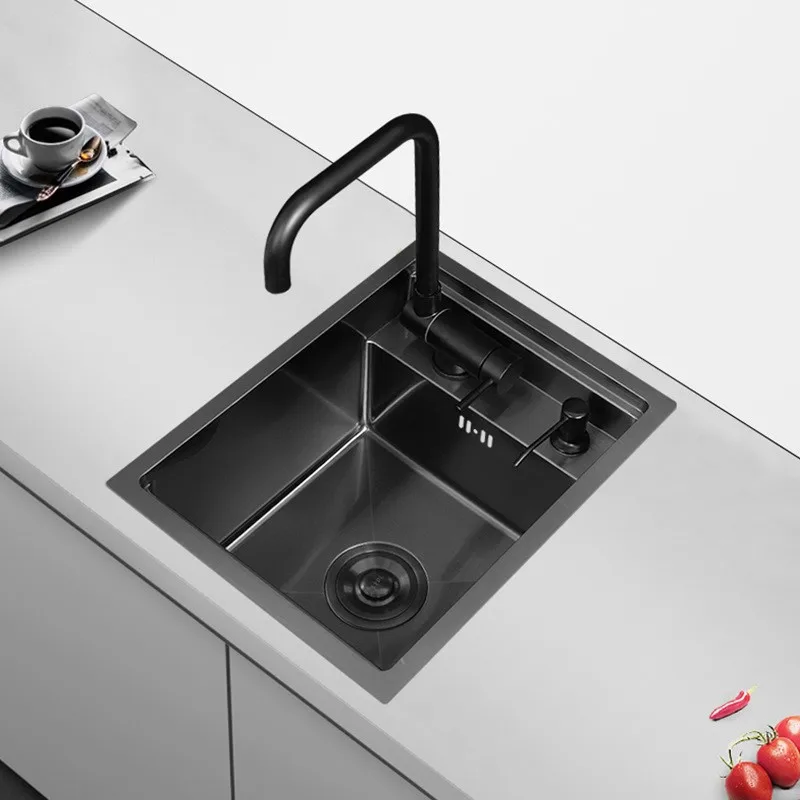 Nano Hidden Bar Kitchen Sink Black Folding Faucet Mini Small Single Bowl Wash Basin Stainless Steel Soap Dispenser Accessories