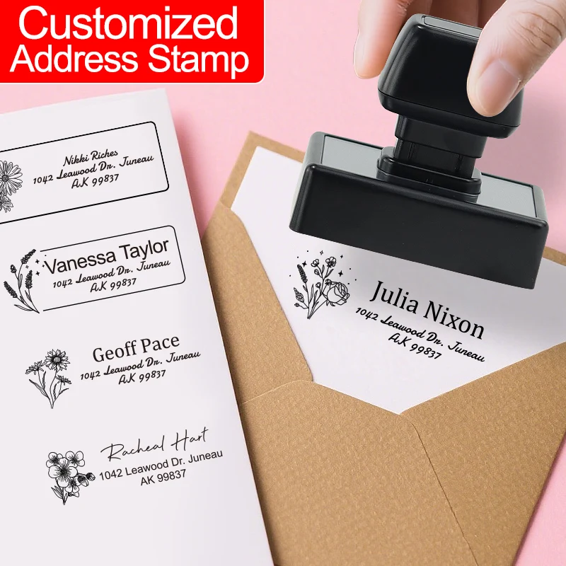 Custom Business Stamp - Self Inking Personalized Address Stamp for Lettter & Greeting Card, Party Badge & Gift Wrapping