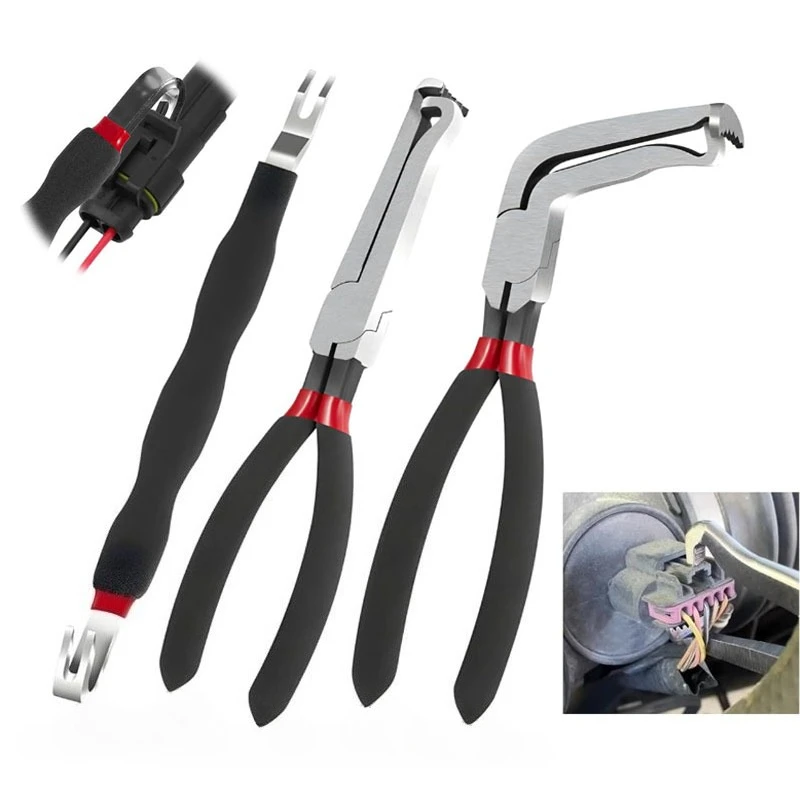 8" 60-Degree Electrical Disconnect Pliers For Automotive Connectors & Sensors - Angled Wire Plug Removal Tool