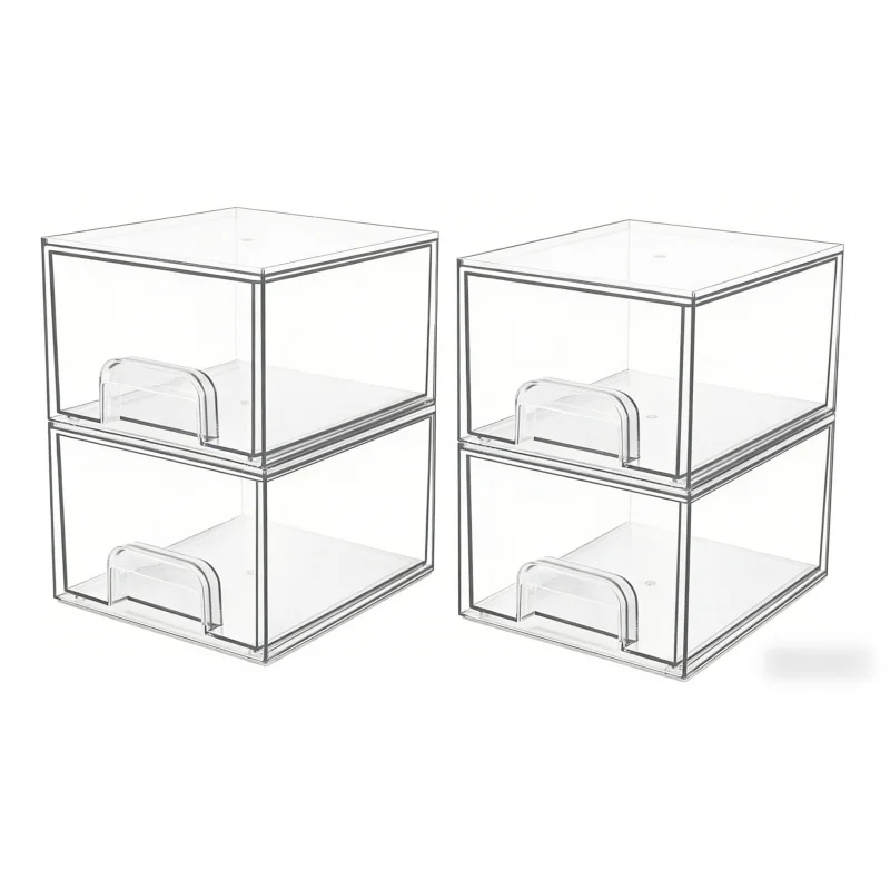 Transparent Stackable Storage Box2-4Packaged Plastic Drawer Storage Organizer for Kitchen and Bathroom Home Use