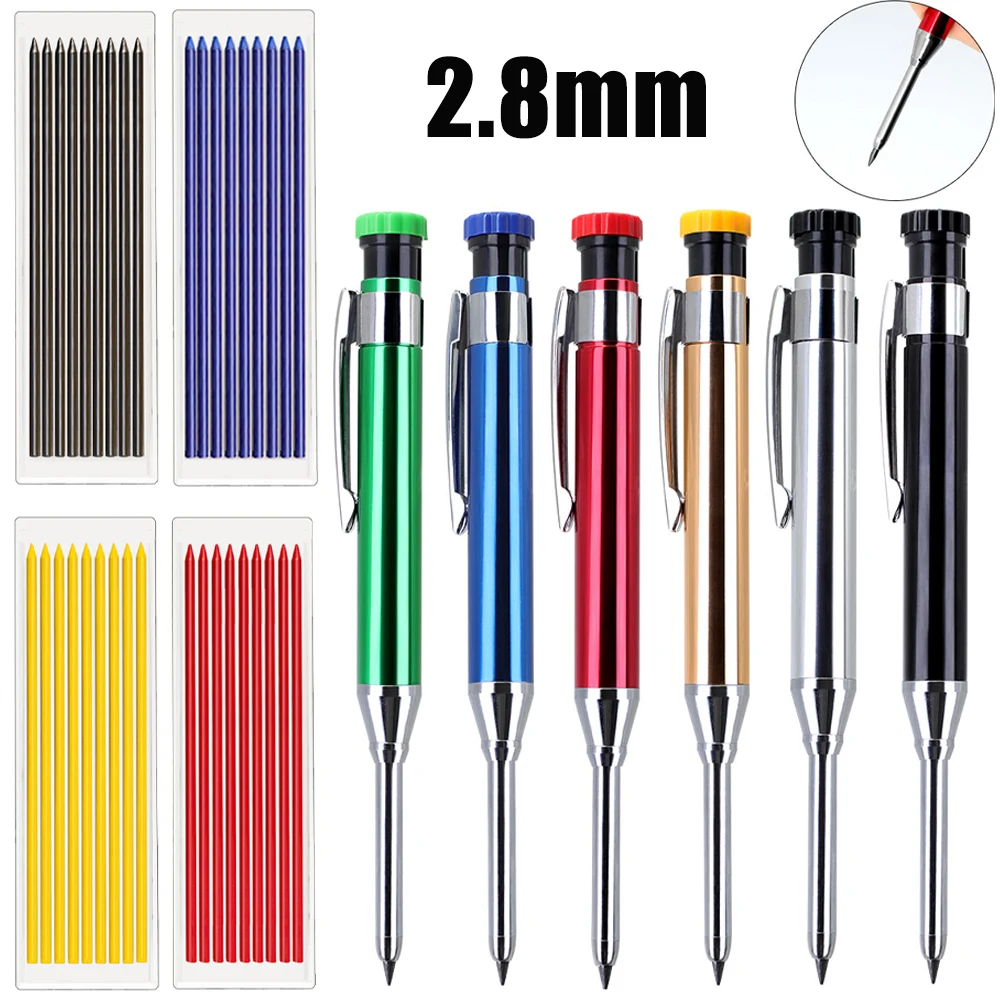 6Colors 2.8mm Metal Solid Carpenter Mechanical Pencil with Sharpener 2B Lead Core Deep Hole Construction Marking Scriber Tool