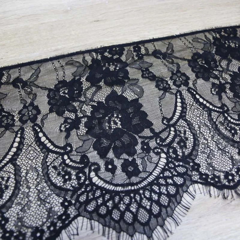 (3 meters/lot) 27cm White Flowers Embroidered Eyelash Lace Fabric Trim Decoration Love Wedding Dress Accessories Lace Ribbon