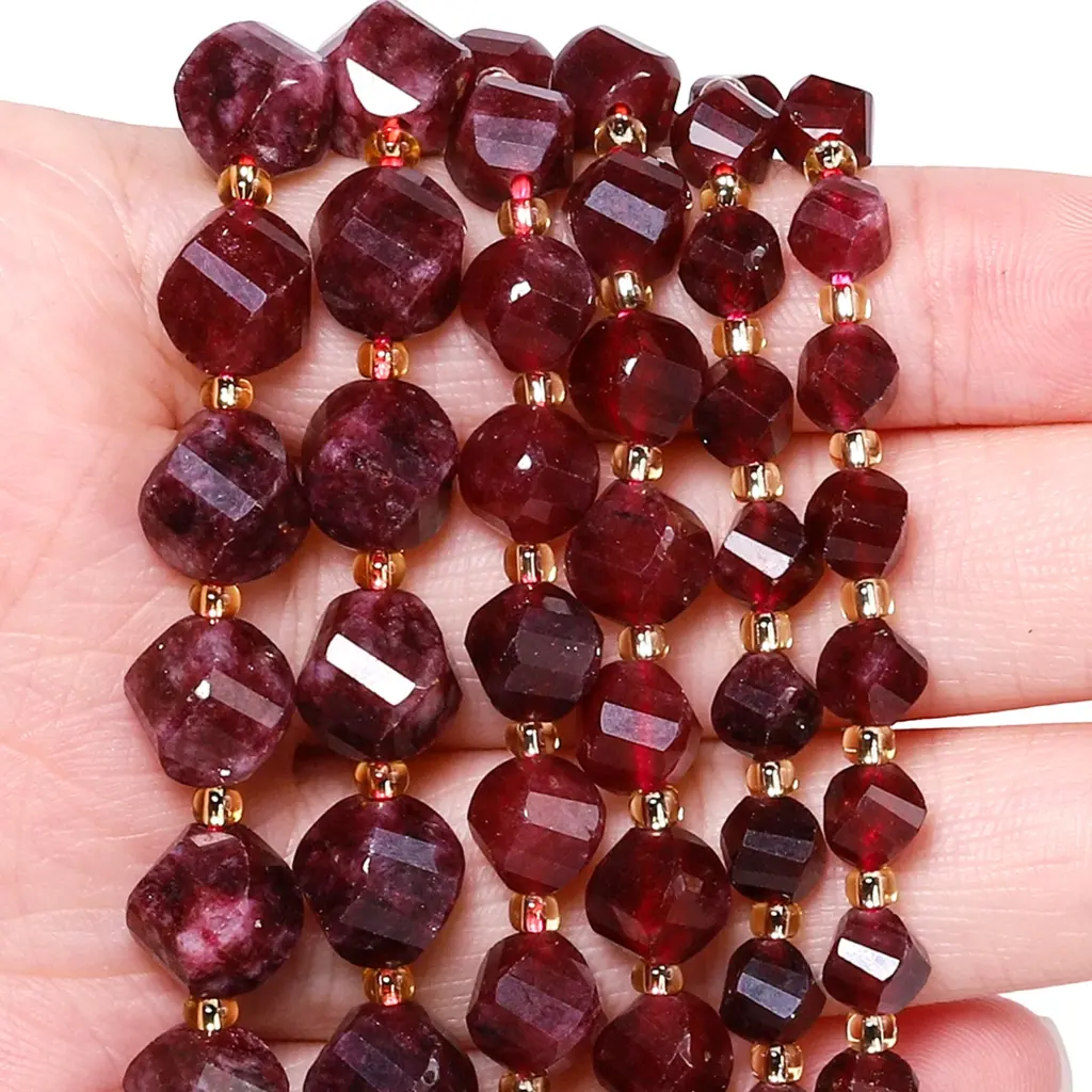 Wholesale 6-10mm Garnet Stone Beads Faceted Twist Shape Beads Loose Spacer Beads for Jewelry Making Diy Handicrafts Accessories