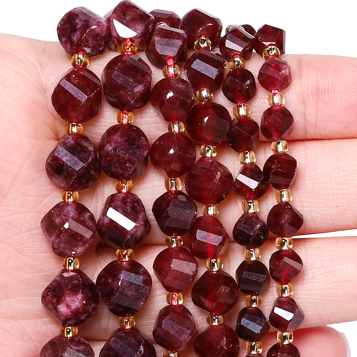 Wholesale 6-10mm Garnet Stone Beads Faceted Twist Shape Beads Loose Spacer Beads for Jewelry Making Diy Handicrafts Accessories